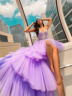 Lilac high low prom gown 07263